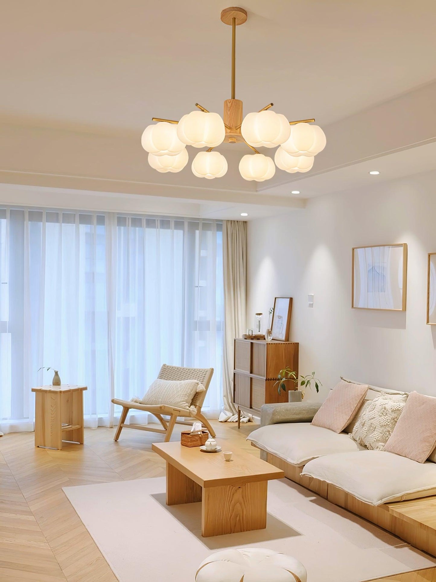 Wooden Cotton Balls Chandelier