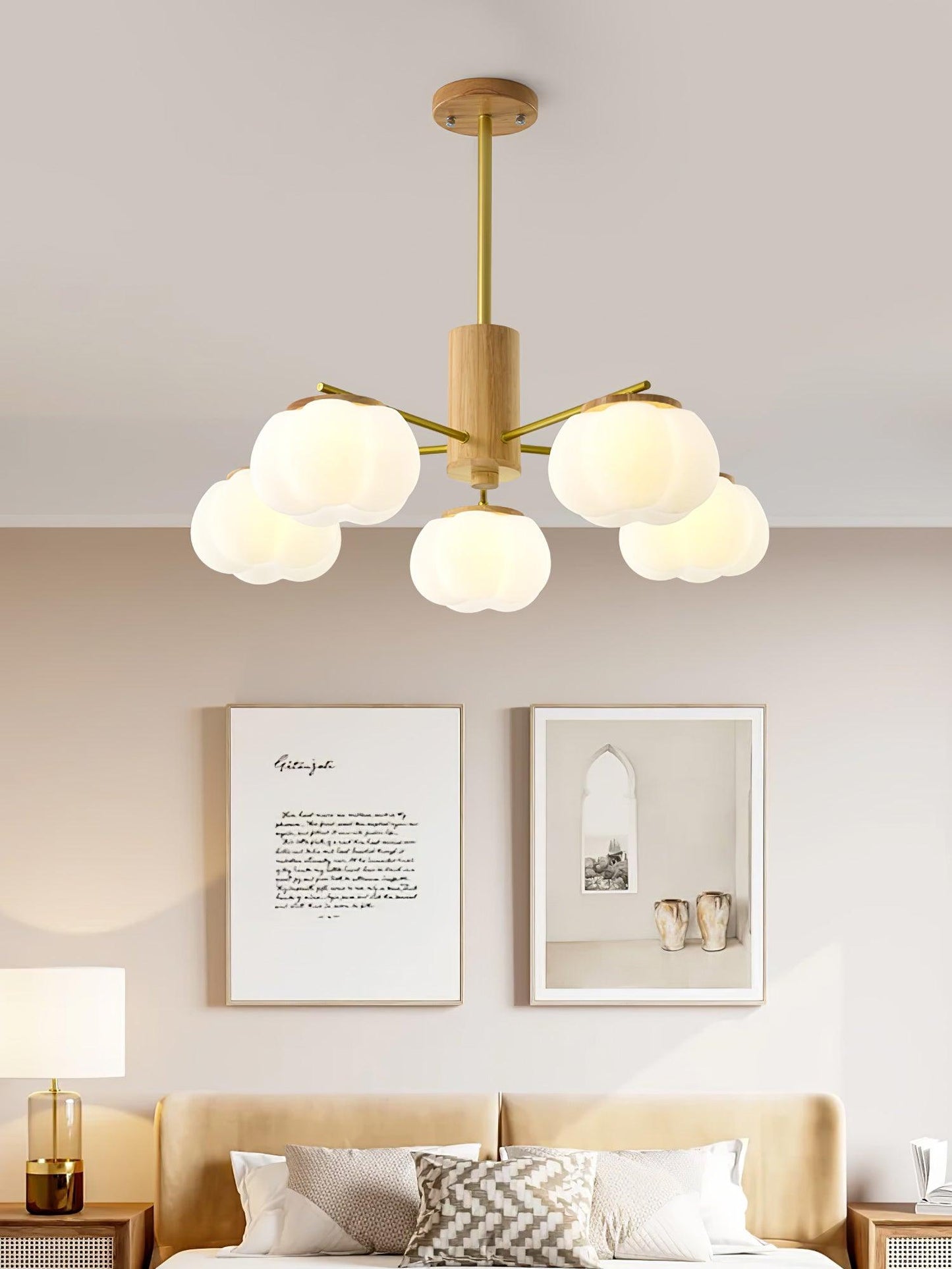 Wooden Cotton Balls Chandelier