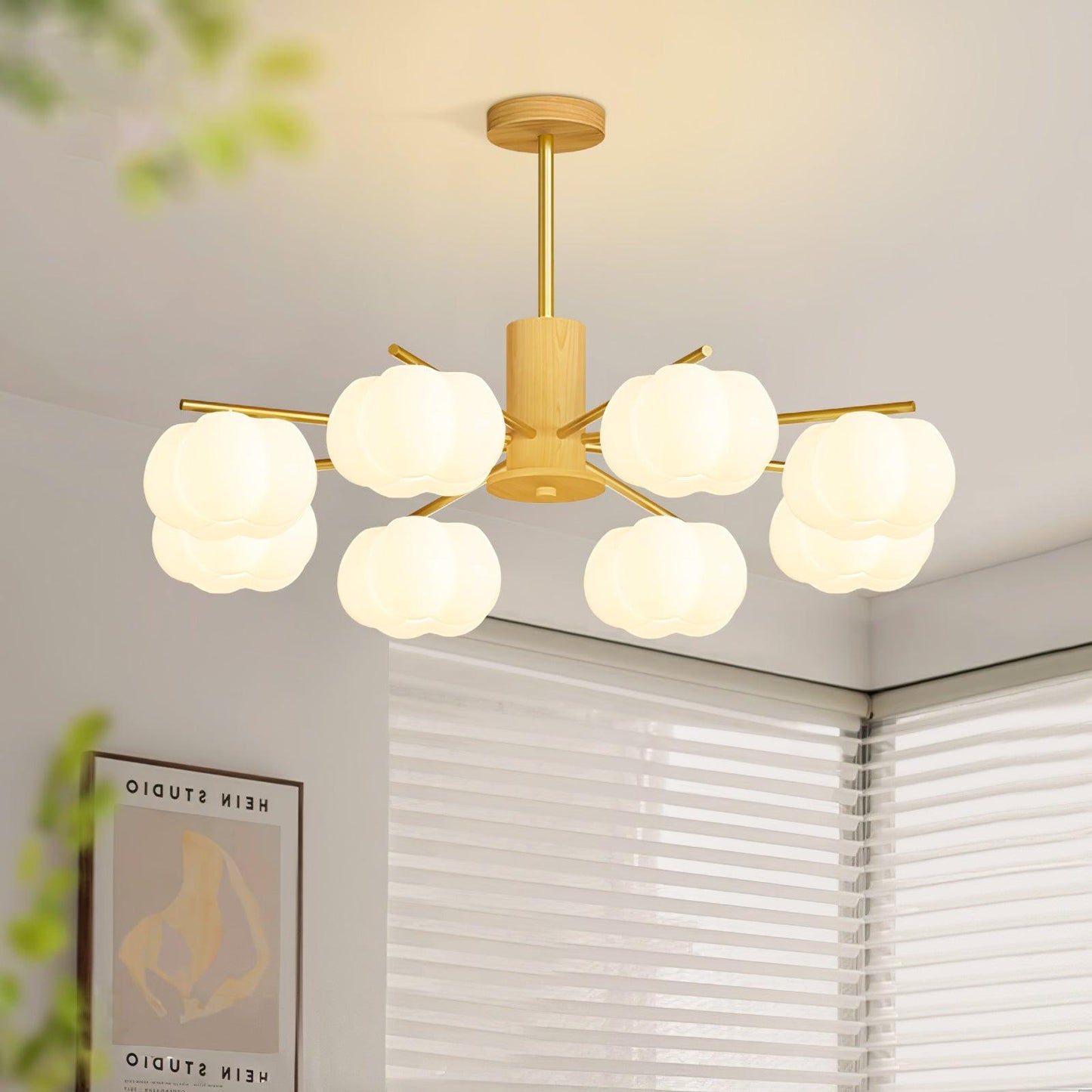 Wooden Cotton Balls Chandelier