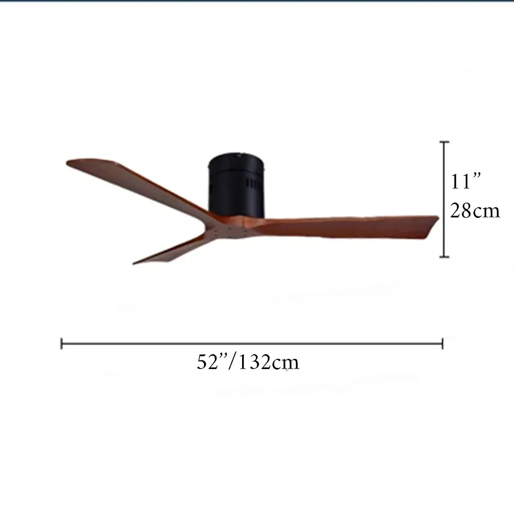 Modern Flush-Mounted Ceiling Fan with 3 Wooden Blades | 52''