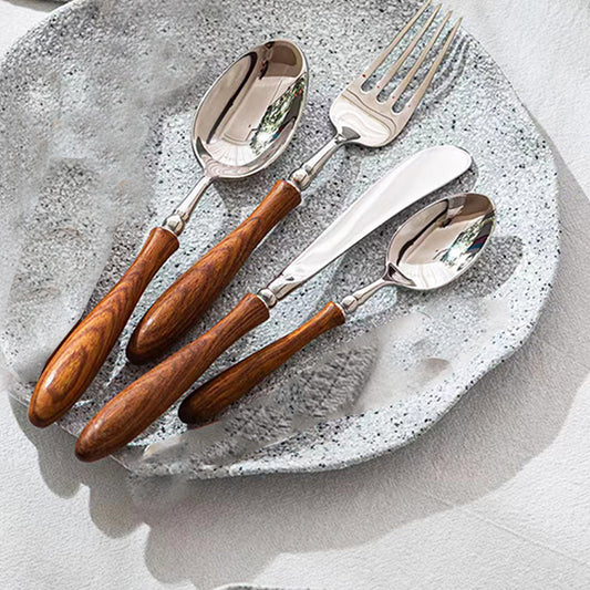 Wooden Handle Flatware Set 4Pcs