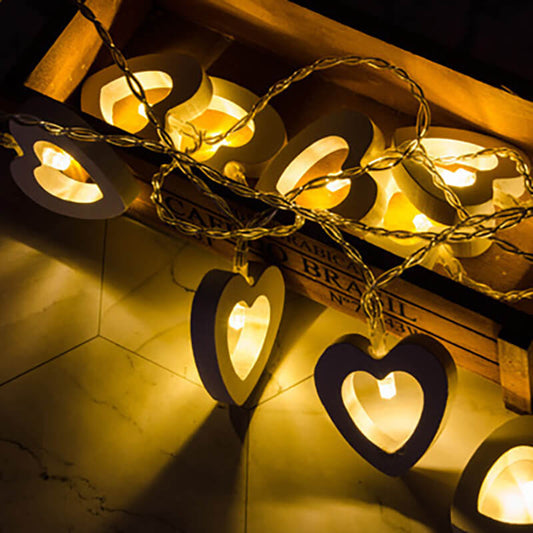 Wooden Heart String Lights Decor