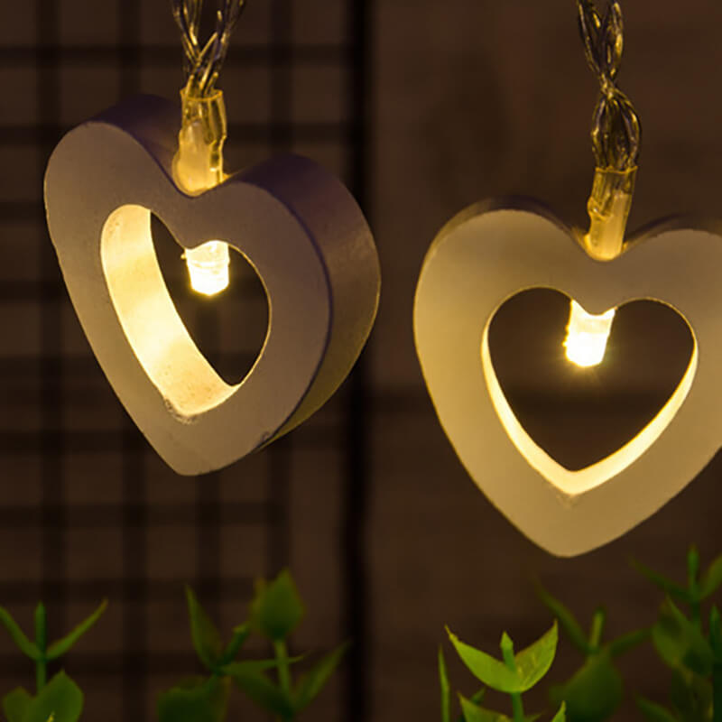 Wooden Heart String Lights Decor