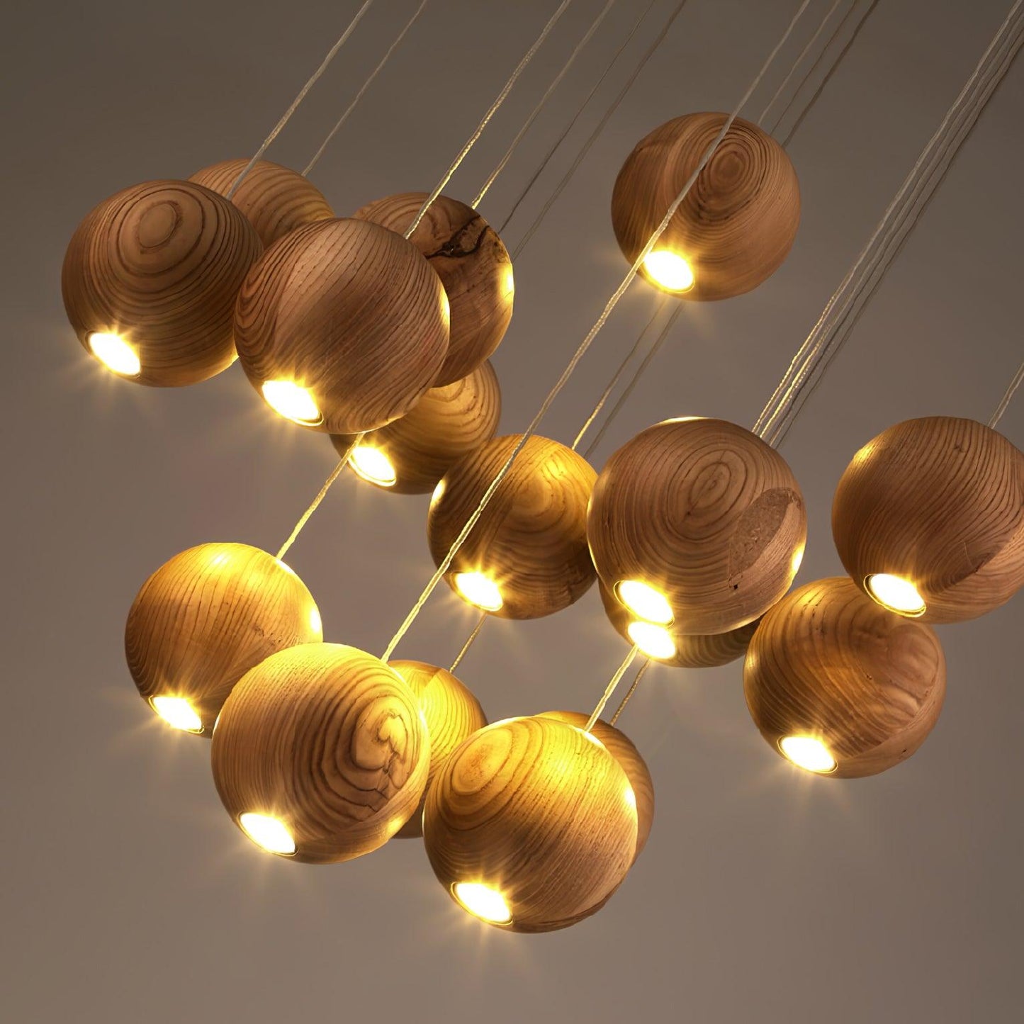 Wooden Orb Sphere Cluster Pendant Light