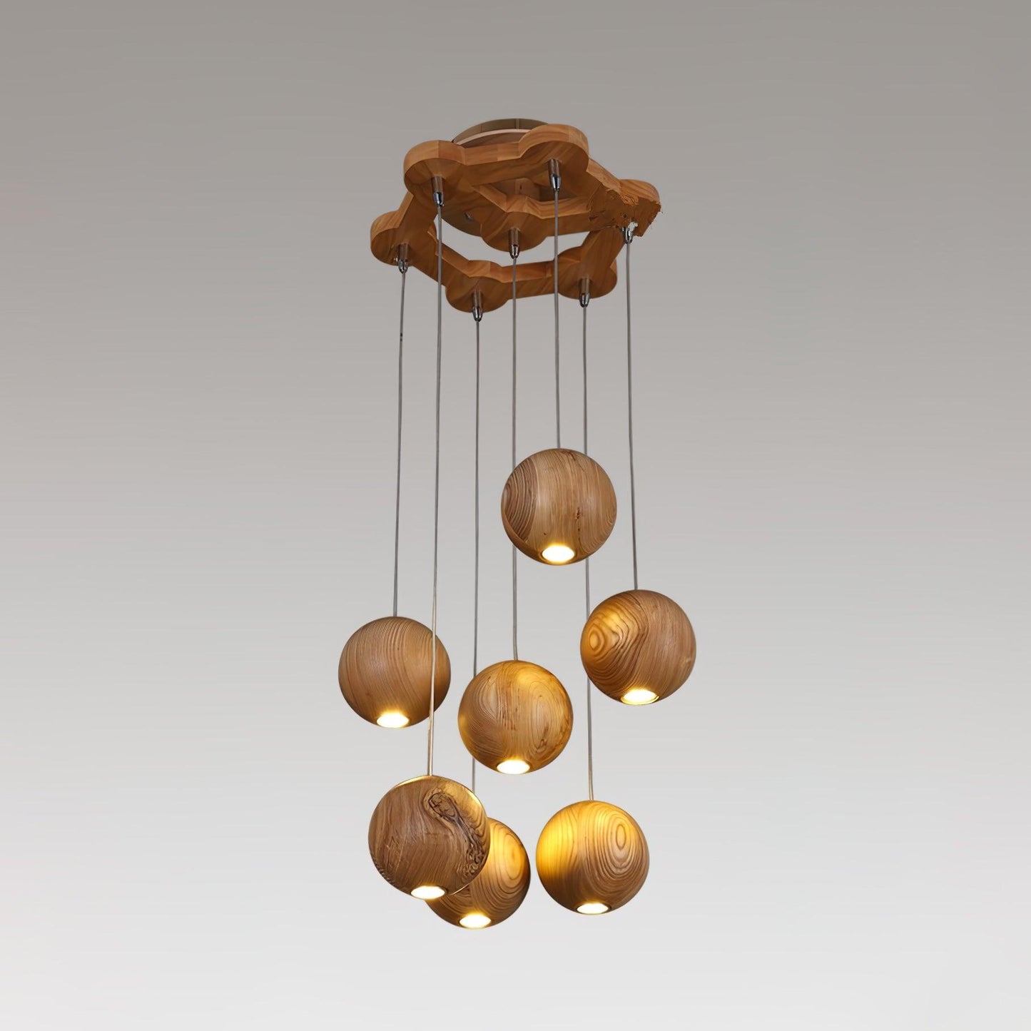 Wooden Orb Sphere Cluster Pendant Light