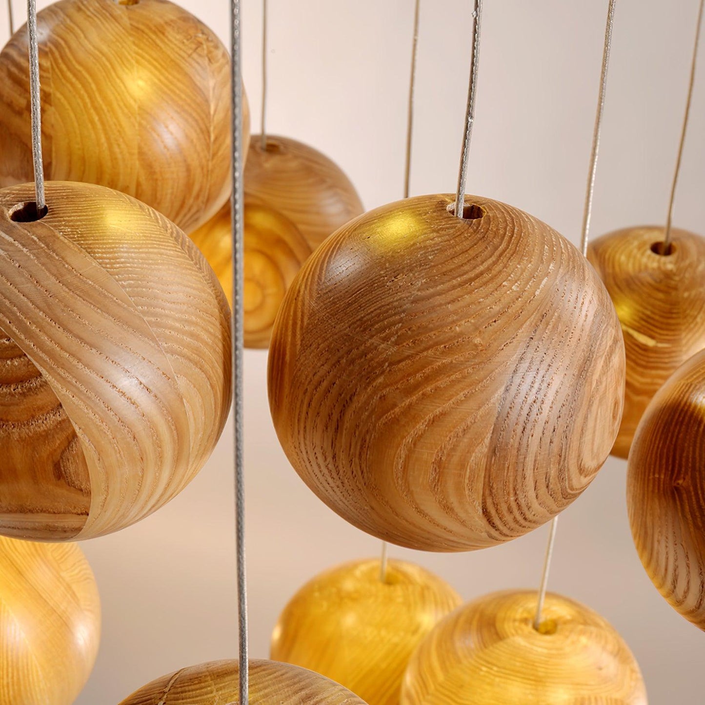 Wooden Orb Sphere Cluster Pendant Light