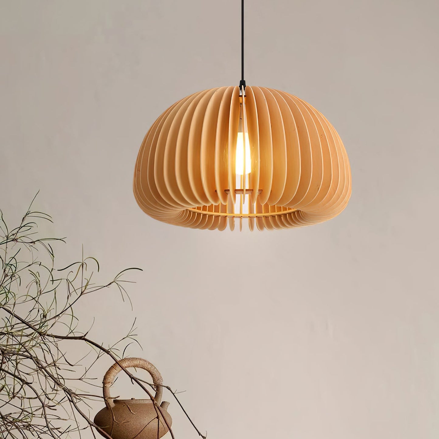 Wooden Pumpkin Pendant Lamp