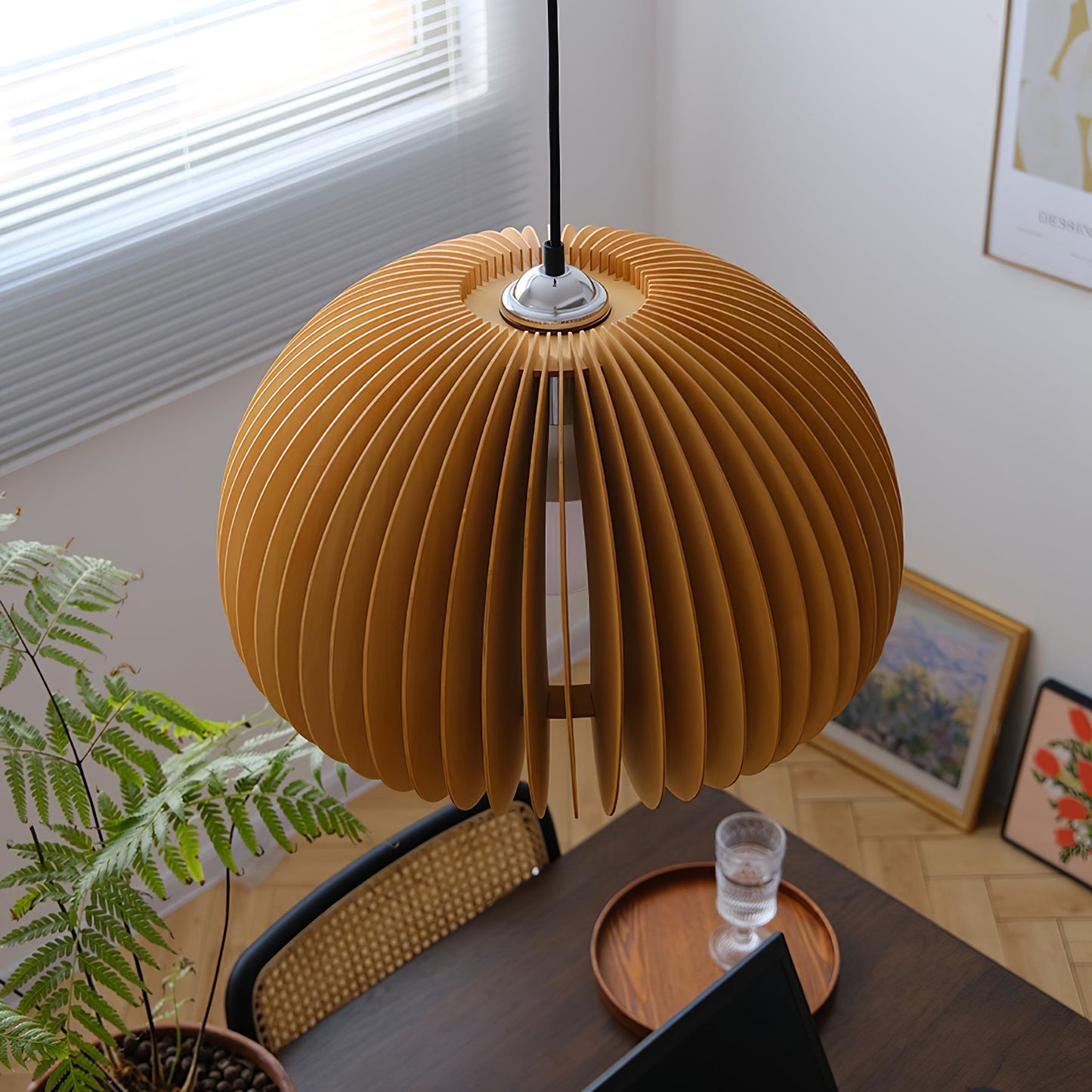 Wooden Pumpkin Pendant Lamp