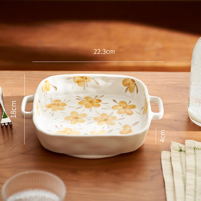 Yellow Flower Ceramic Bakeware Set