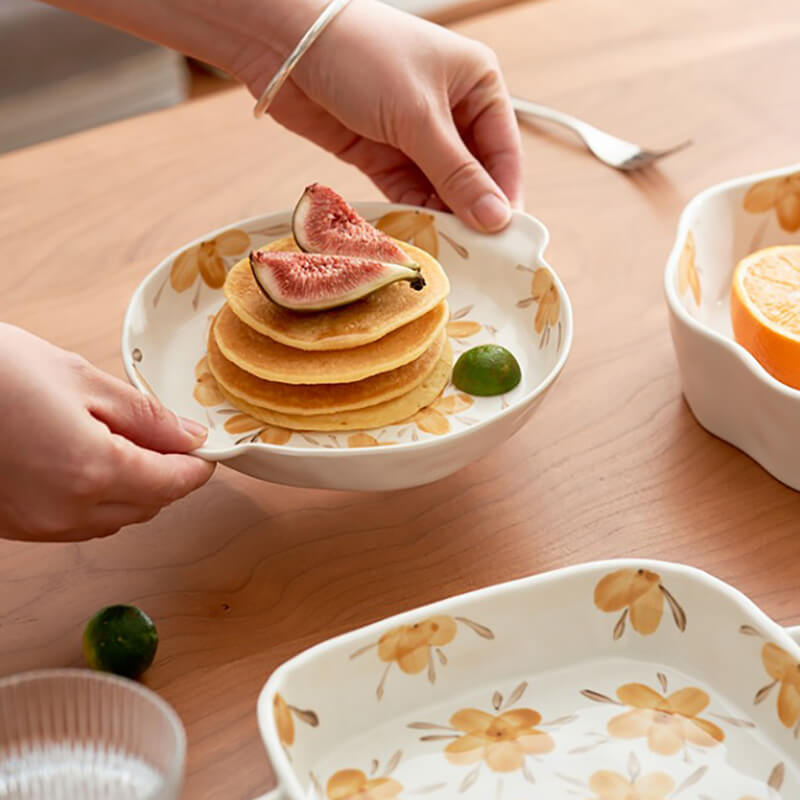 Yellow Flower Ceramic Bakeware Set