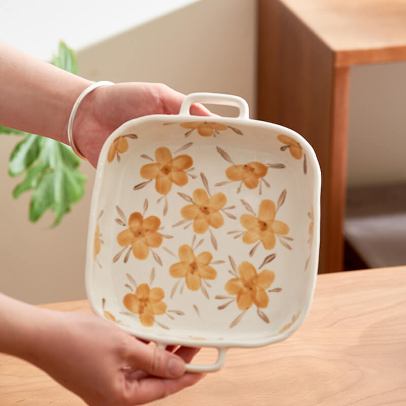 Yellow Flower Ceramic Bakeware Set