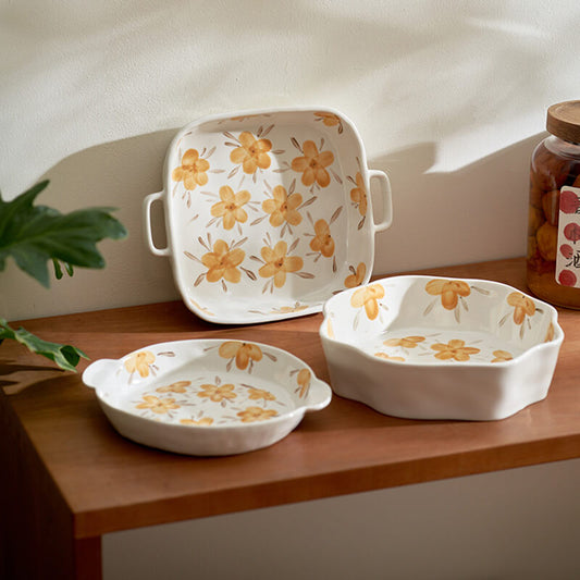 Yellow Flower Ceramic Bakeware Set