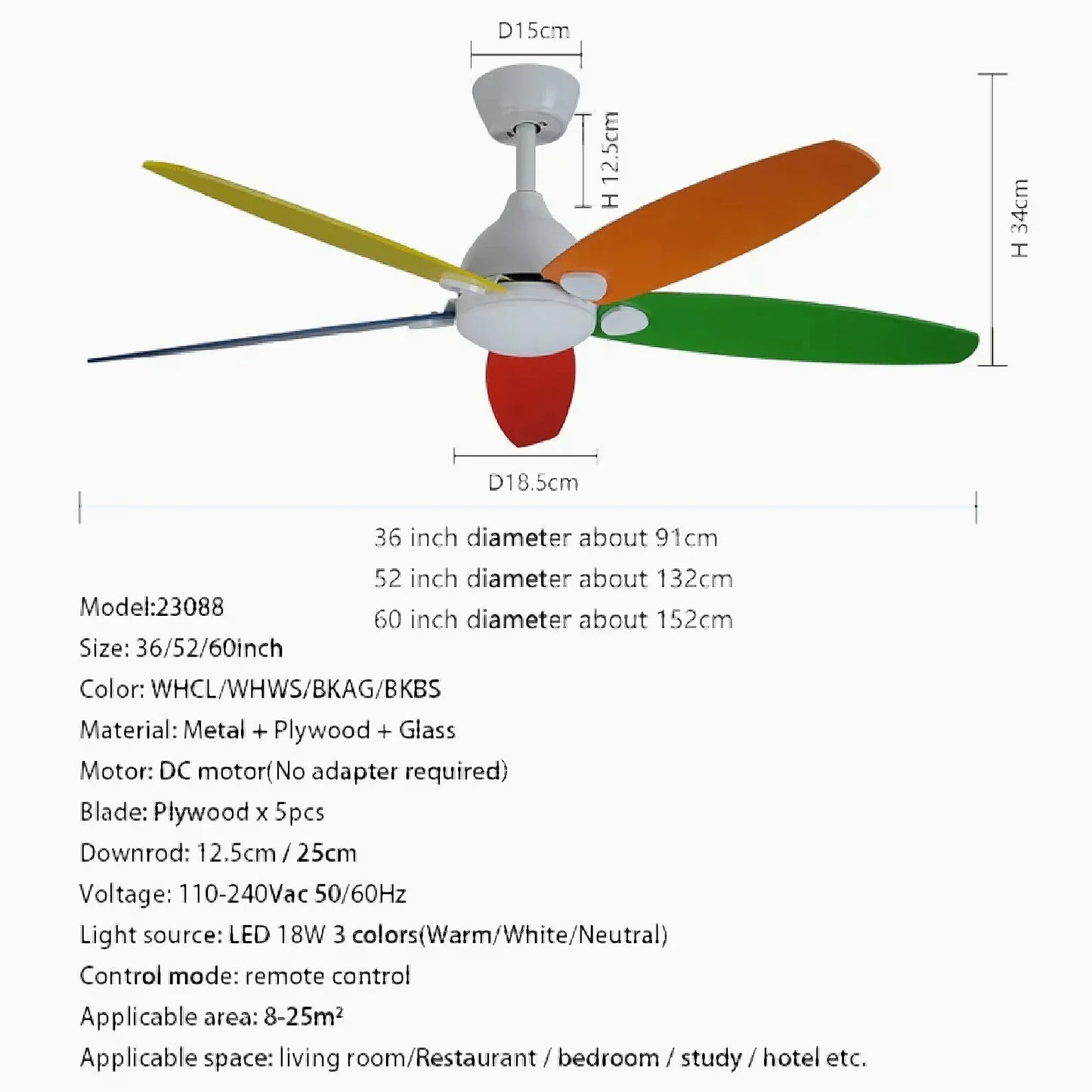 Zubia | Modern Ceiling Fan with Lamp and Remote Control