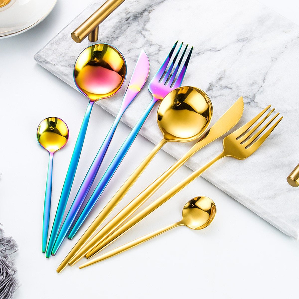 24Pcs 24-Piece Gold Flatware Set