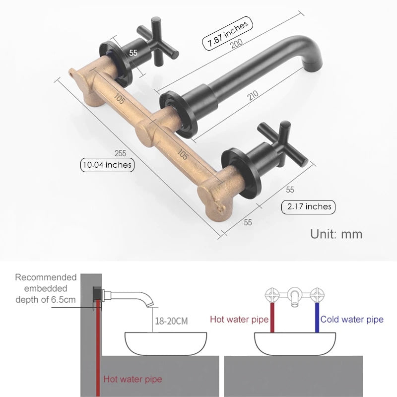 Black Cross Handle Wall Mount Bathroom Faucet