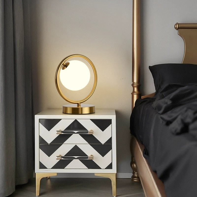 Modern Brass Glass Round Ring LED Bedside Reading Table Lamp