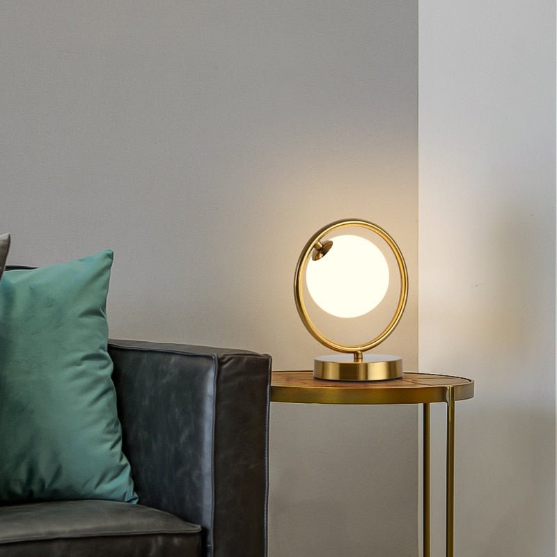 Modern Brass Glass Round Ring LED Bedside Reading Table Lamp