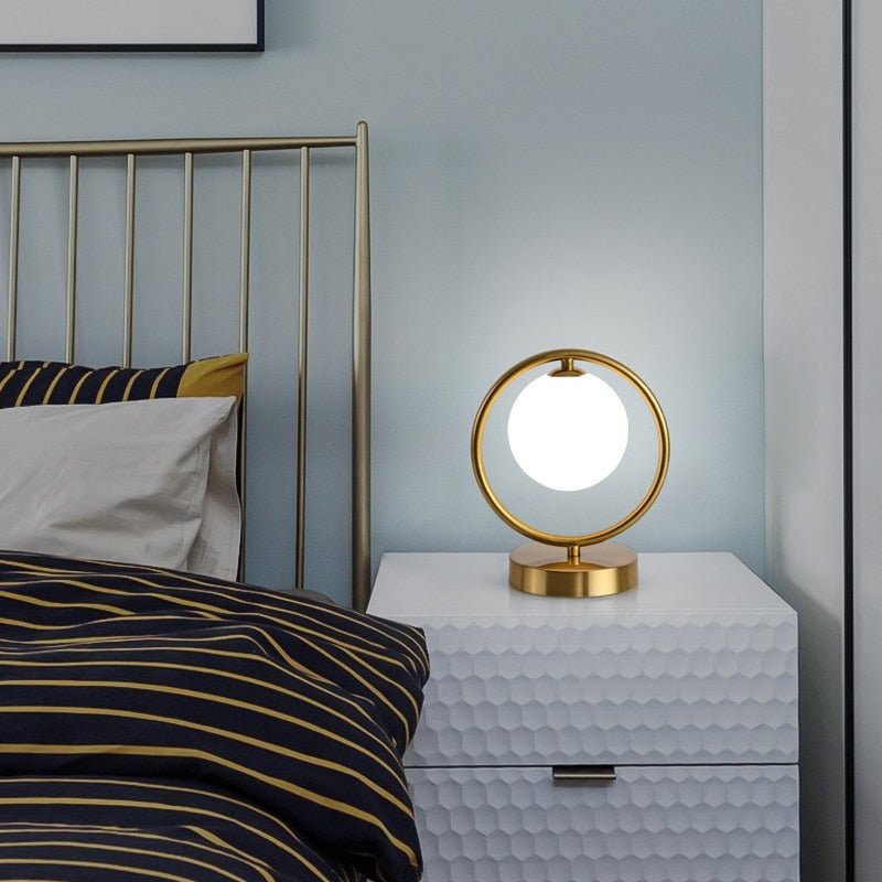 Modern Brass Glass Round Ring LED Bedside Reading Table Lamp