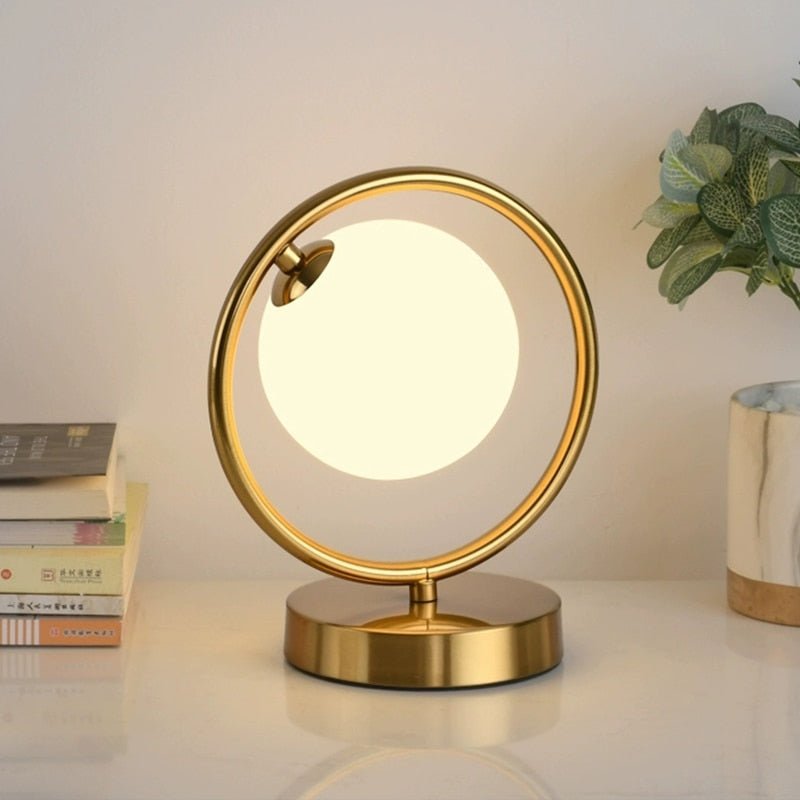 Modern Brass Glass Round Ring LED Bedside Reading Table Lamp