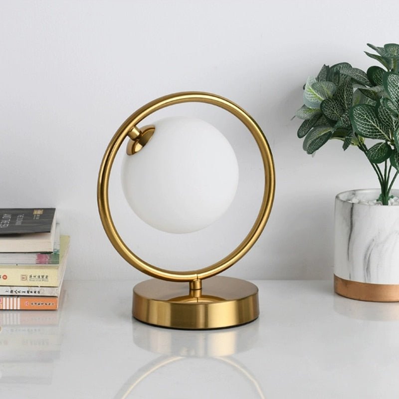 Modern Brass Glass Round Ring LED Bedside Reading Table Lamp