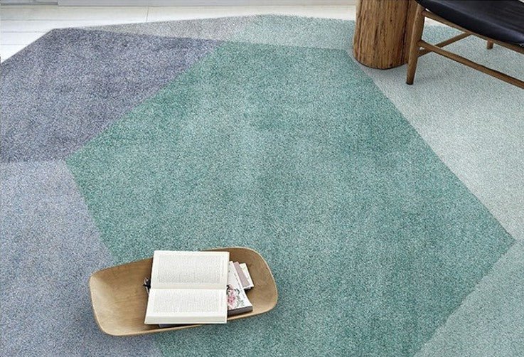 Unique irregular geometric green mixed living room rug