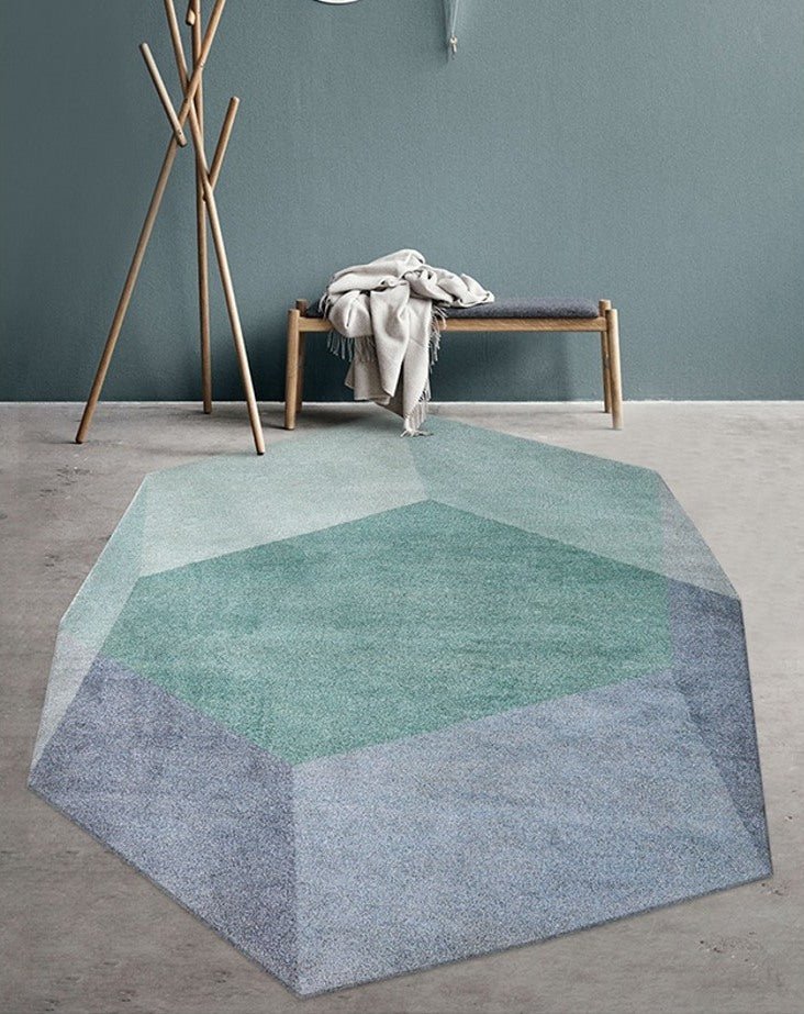 Unique irregular geometric green mixed living room rug