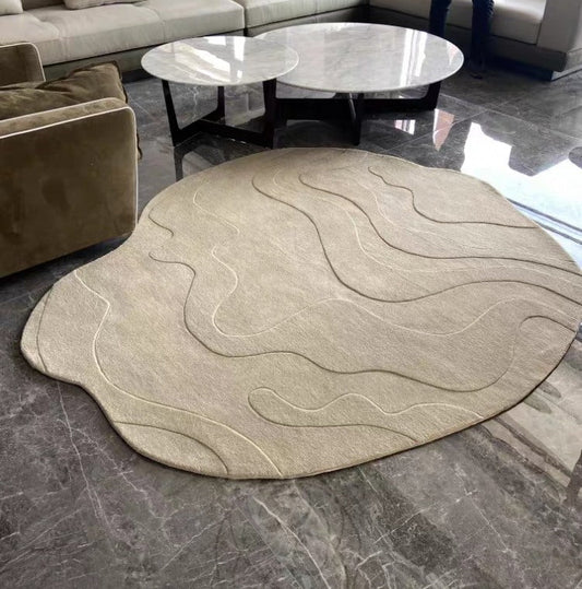 Unique Irregular Shaped Solid Color Handmade 3D Wool Area Rug