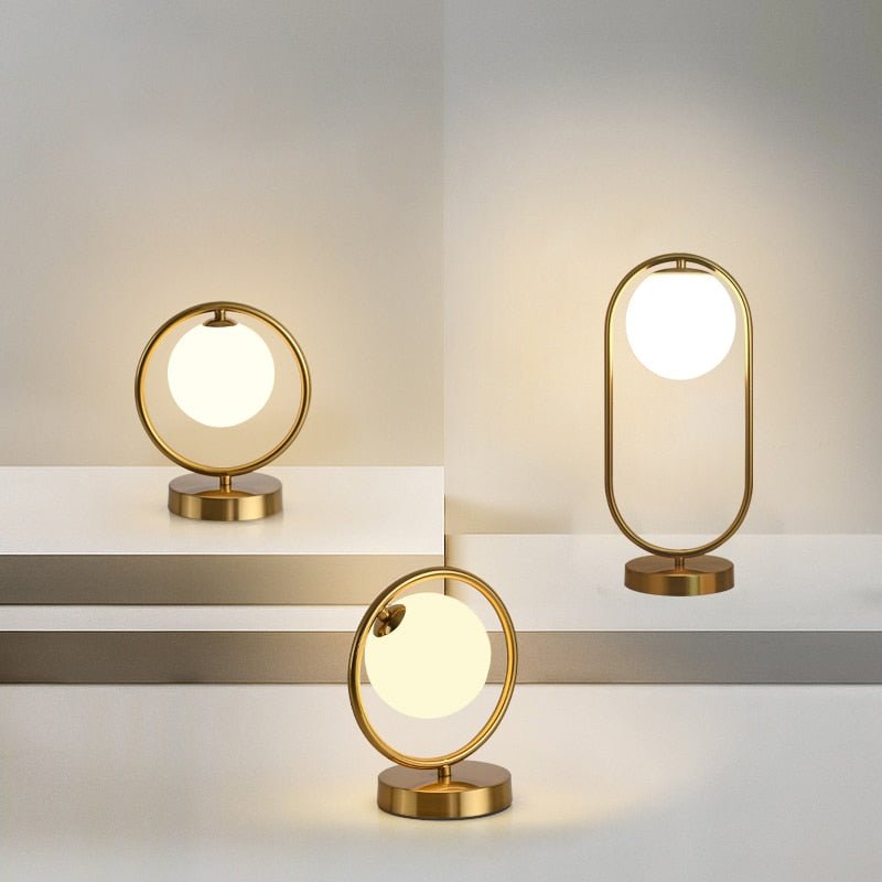 Modern Brass Glass Round Ring LED Bedside Reading Table Lamp