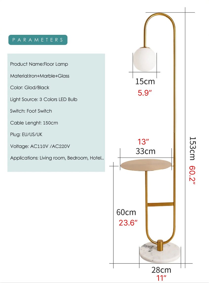 Art Deco Modern LED Floor Lamp With Round Table