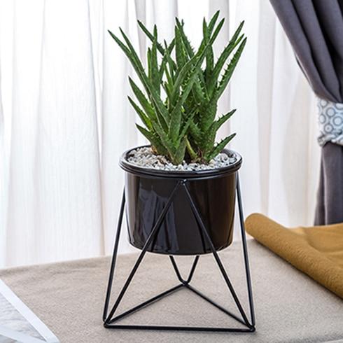 Geometric Ceramic Planter With Stand