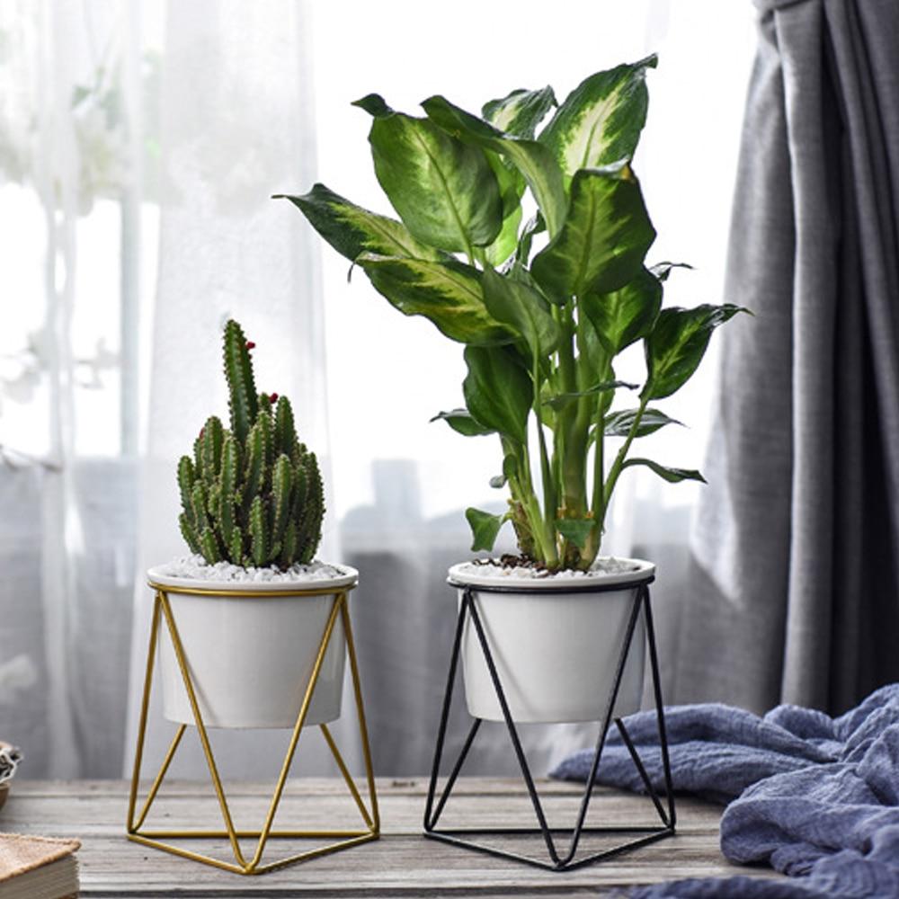 Geometric Ceramic Planter With Stand