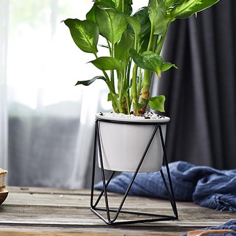 Geometric Ceramic Planter With Stand