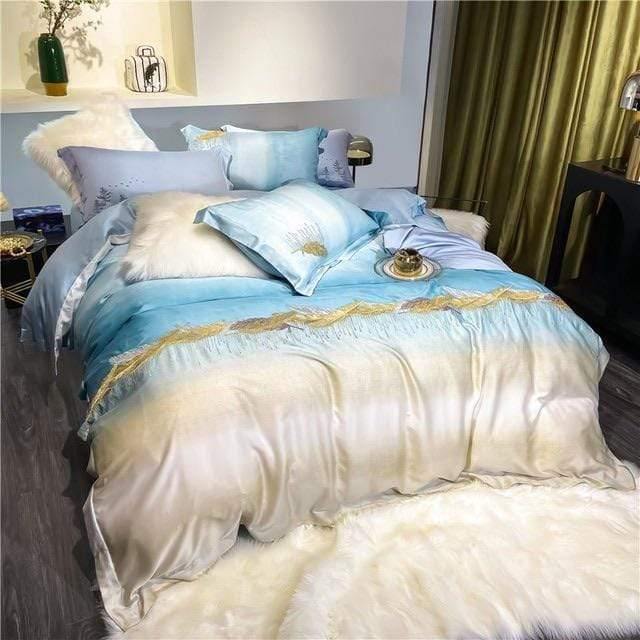 Ocean Gold Duvet Silk Cover Set - Nordic Side - bed, bedding, bedroom