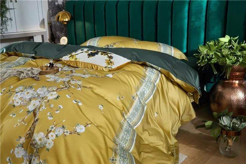 Mustard Flora Duvet Cover Set - Nordic Side - bed, bedding, spo-default, spo-disabled