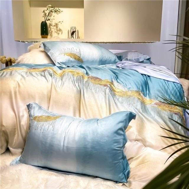 Ocean Gold Duvet Silk Cover Set - Nordic Side - bed, bedding, bedroom