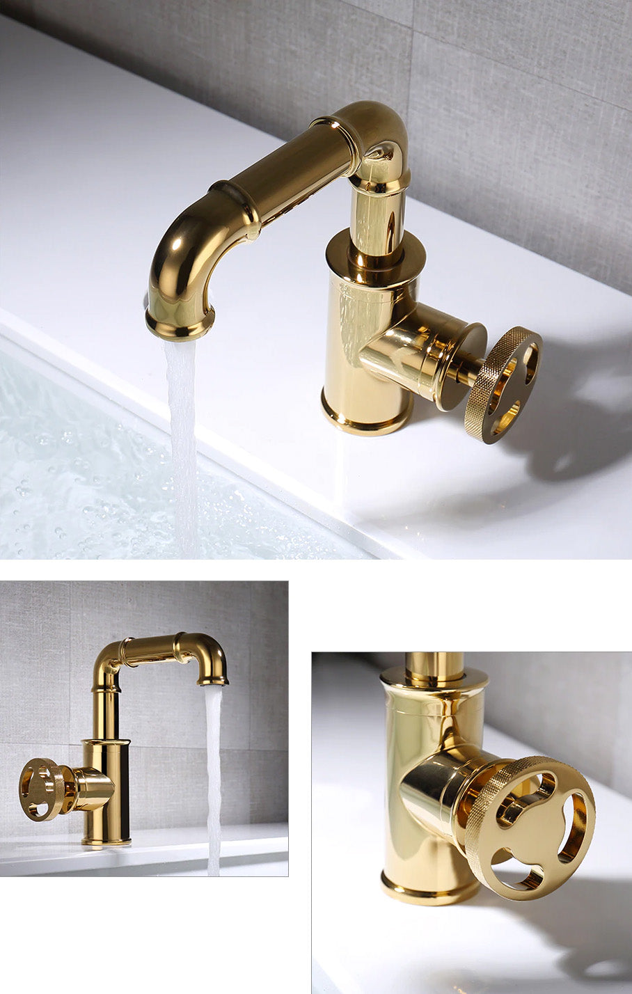 Modern Industrial Bathroom Sink Faucet, Single Hole