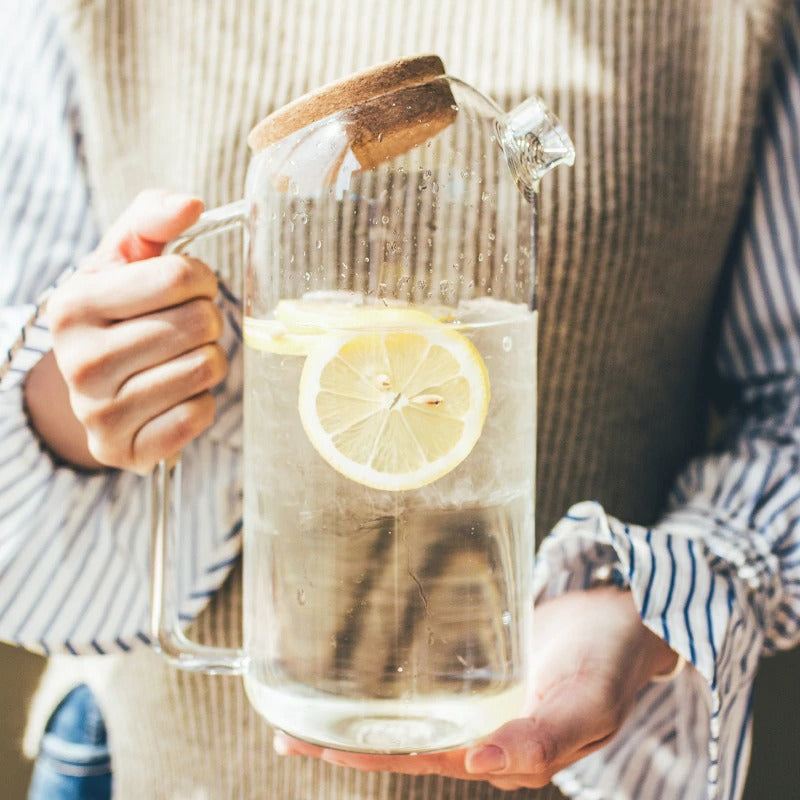 Wooden Flat Cork Glass Teapot