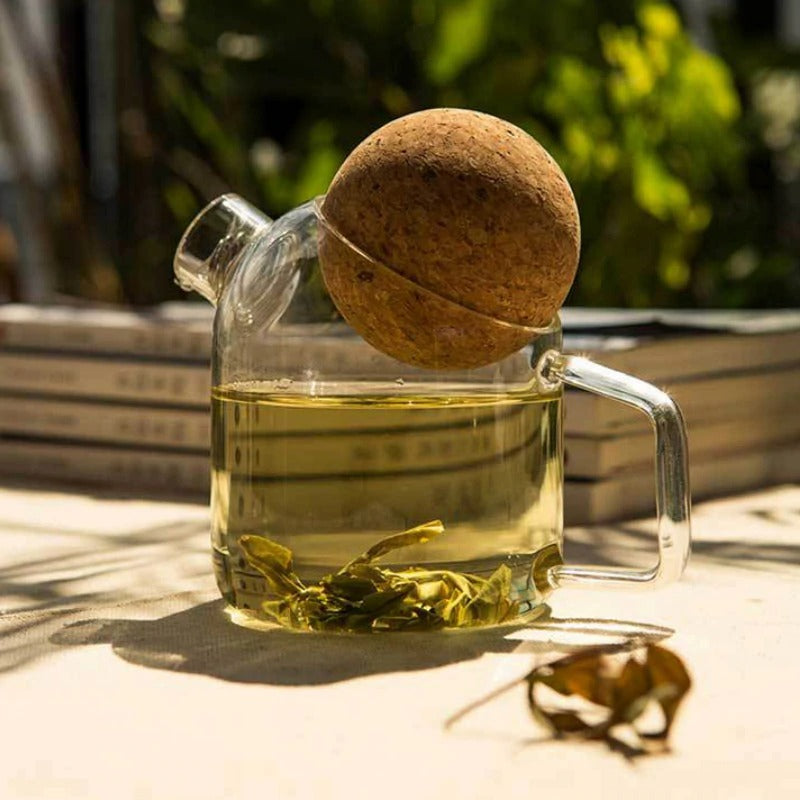 Wooden Ball Cork Glass Teapot