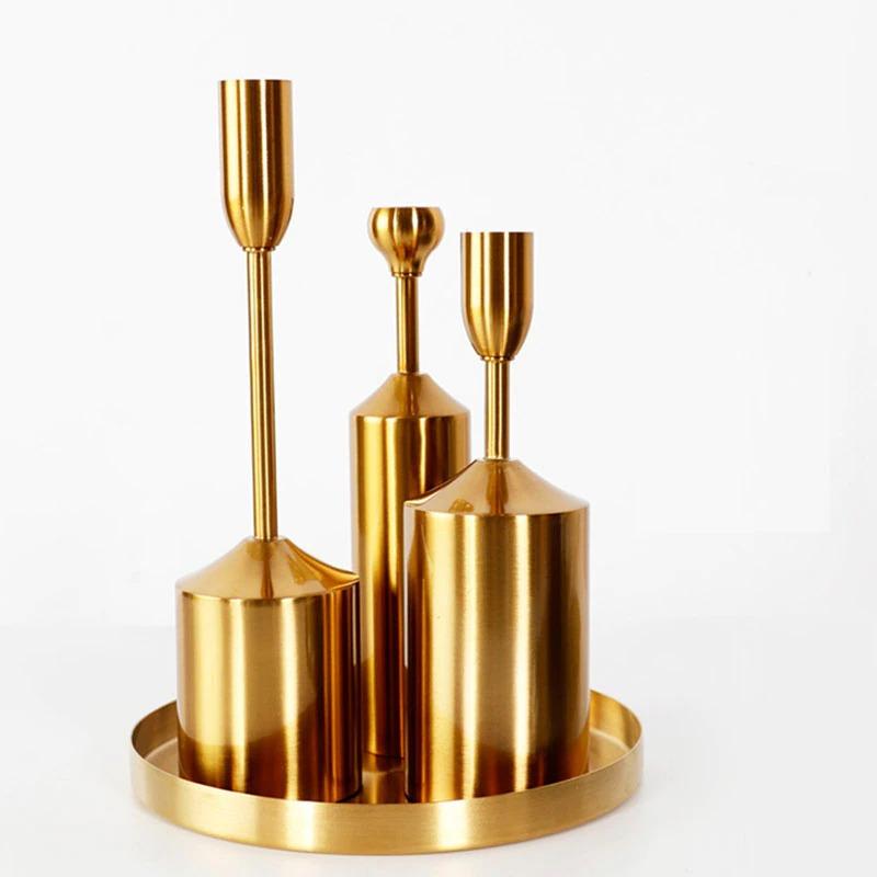 Trindale Golden Metal Candlestick Set