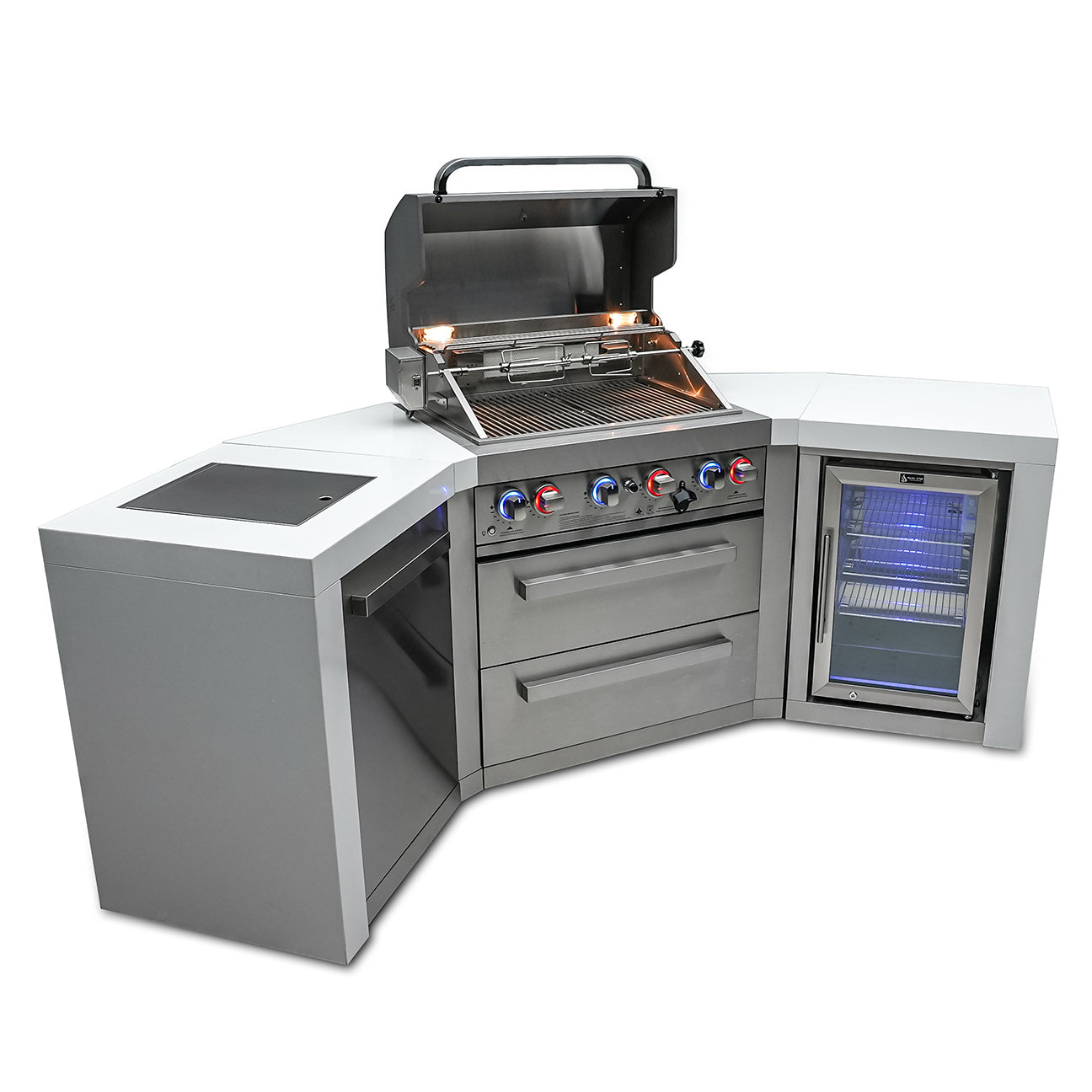 Mont Alpi 400 Deluxe BBQ Grill Island with 45 Degree Corners & Fridge Cabinet - MAi400-D45FC