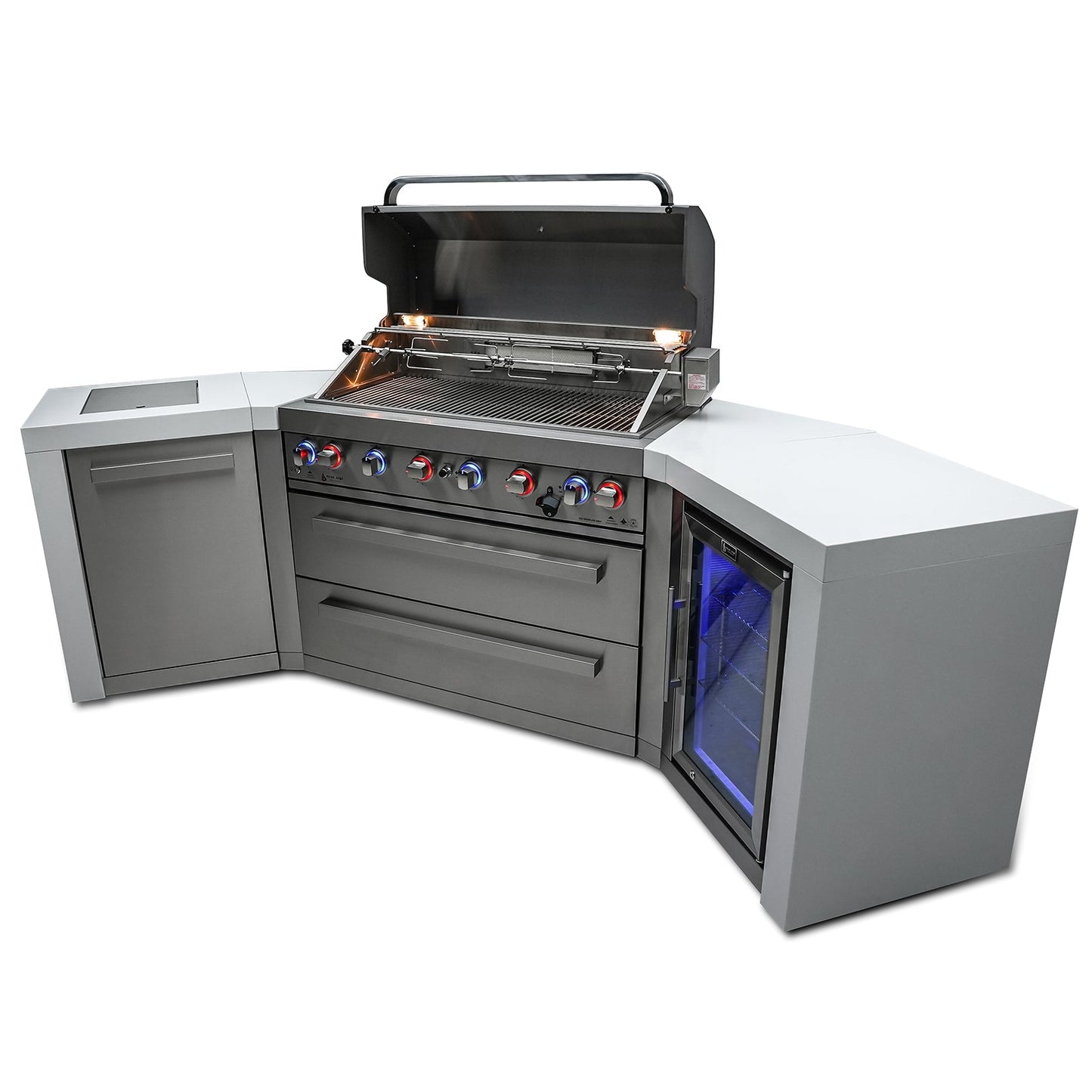 Mont Alpi 805 Deluxe BBQ Grill Island with 45 Degree Corners & Fridge Cabinet - MAi805-D45FC