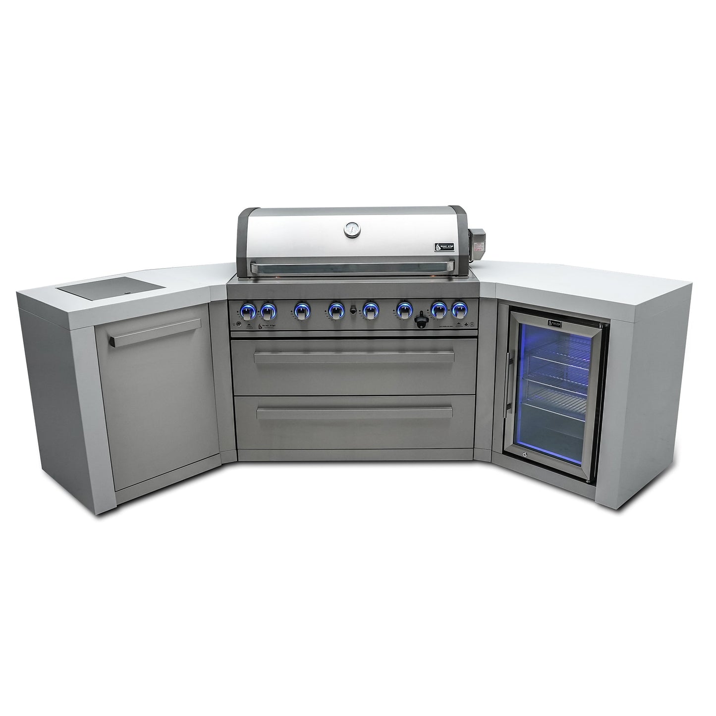 Mont Alpi 805 Deluxe BBQ Grill Island with 45 Degree Corners & Fridge Cabinet - MAi805-D45FC