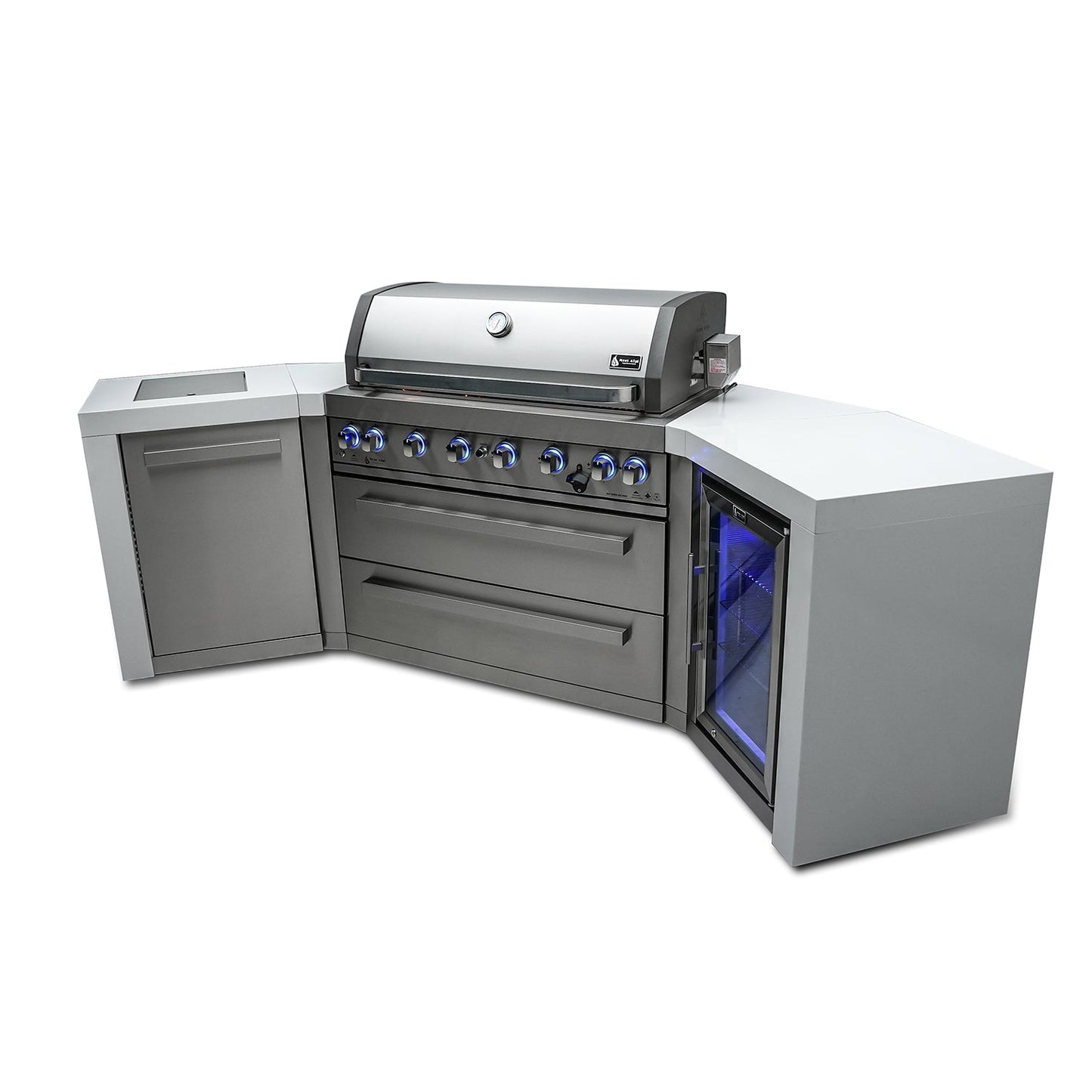 Mont Alpi 805 Deluxe BBQ Grill Island with 45 Degree Corners & Fridge Cabinet - MAi805-D45FC