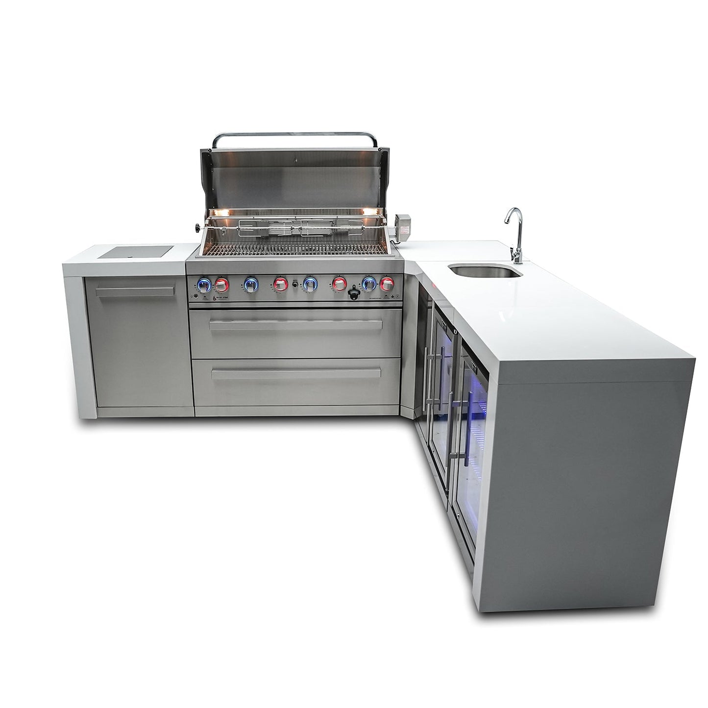 Mont Alpi 805 Deluxe BBQ Grill Island with 90 Degree Corner Beverage Center & Fridge - MAi805-D90BEVFC