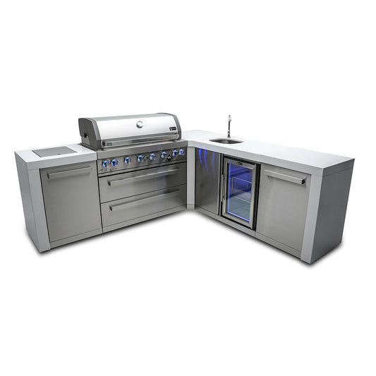 Mont Alpi 805 Deluxe BBQ Grill Island with 90 Degree Corner & Beverage Center - MAi805-D90BEV