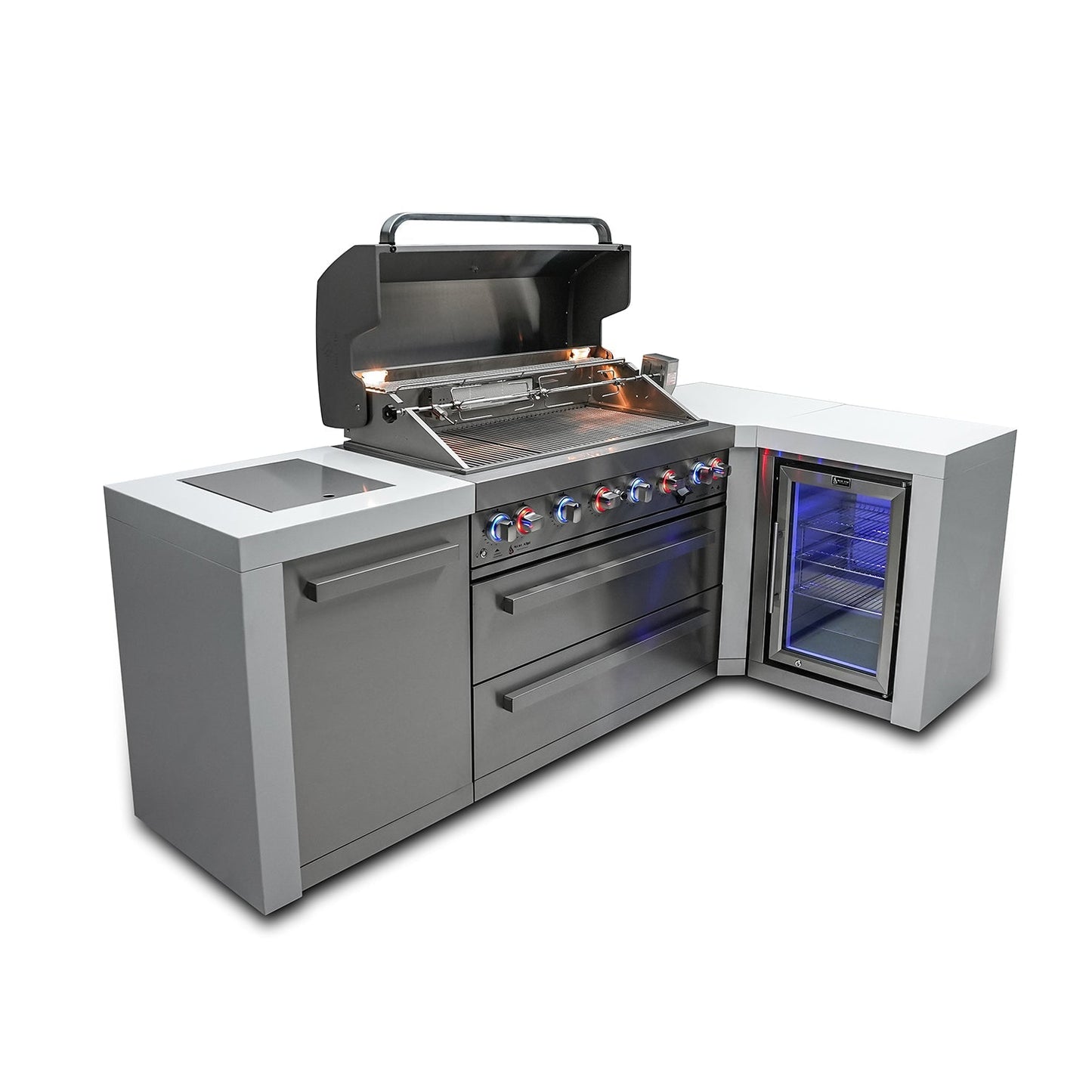 Mont Alpi 805 Deluxe BBQ Grill Island with 90 Degree Corner & Fridge Cabinet - MAi805-D90FC