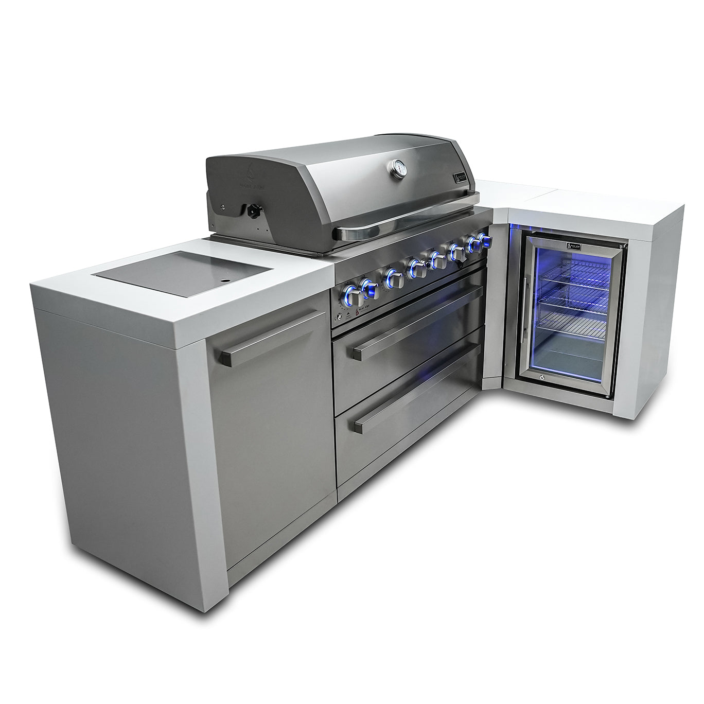 Mont Alpi 805 Deluxe BBQ Grill Island with 90 Degree Corner & Fridge Cabinet - MAi805-D90FC