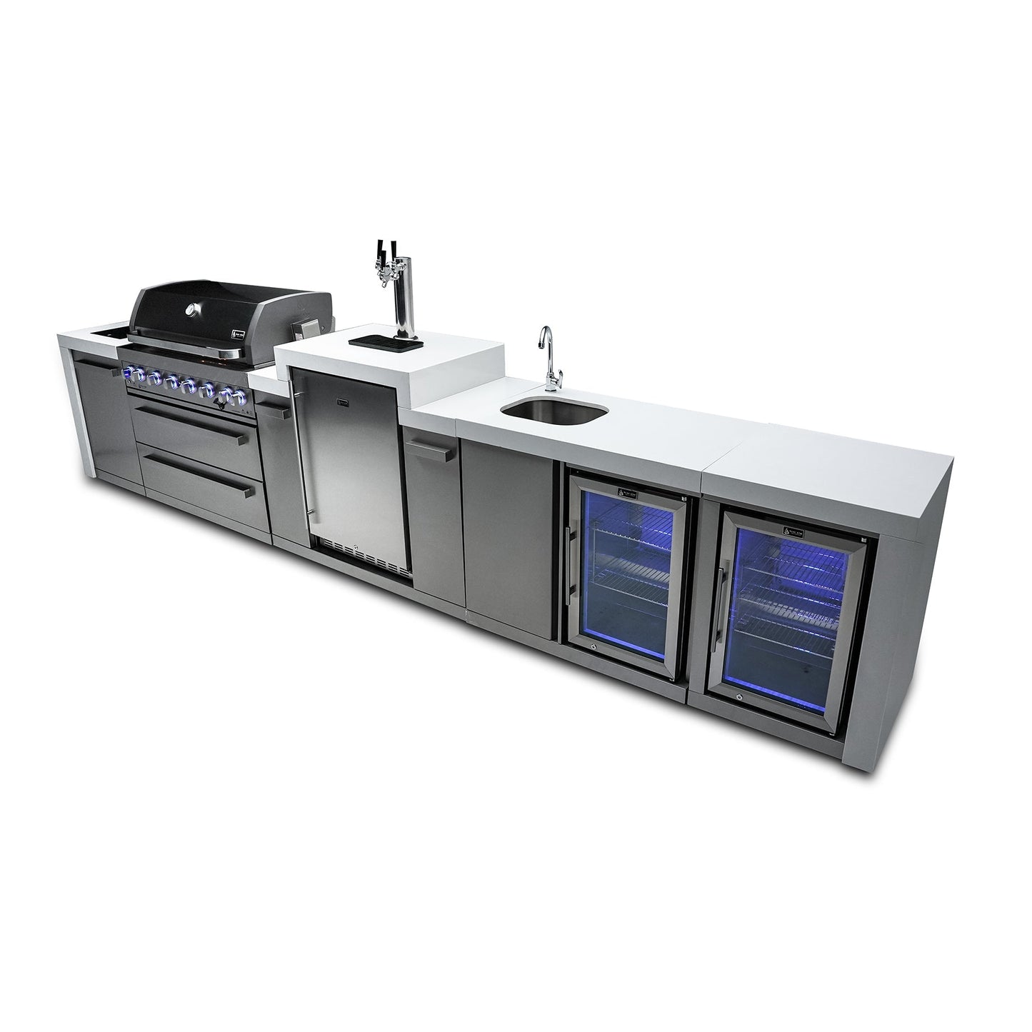 Mont Alpi 805 Deluxe BBQ Grill Island with Kegerator, Beverage Center & Fridge Cabinet - MAi805-DKEGBEVFC