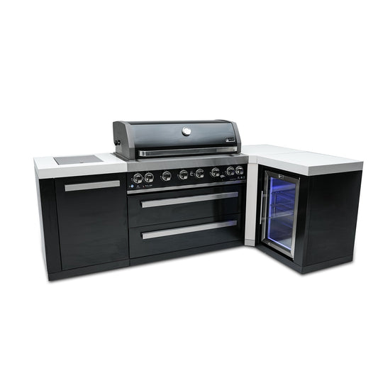 Mont Alpi 805 Black Stainless Steel BBQ Grill Island with 90 Degree Corner & Fridge Cabinet - MAi805-BSS90FC