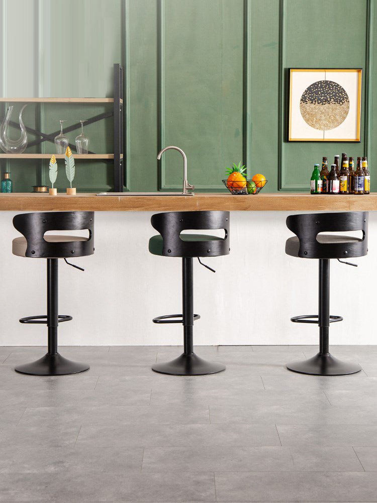 Minimalistic Black Leg Leather Bar Chair